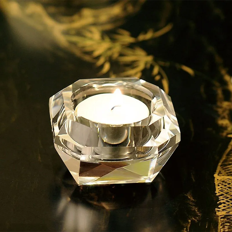 Square European Crystal Glass Candle Holder Candlestick Bar Wedding