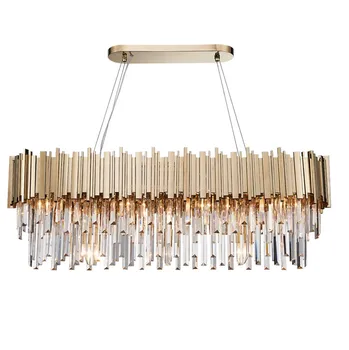 

Lighting Modern Crystal Chandelier Luxury Oval Gold Hanging Light Fixtures Dining Room Suspension LED Lustres