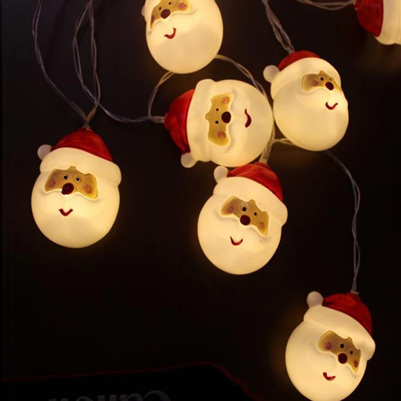 Light String Bulb Christmas Lights 10 Led Santa Claus Head 1.5M Battery Fairy Light Strings For Wedding Party Decoration  (1)