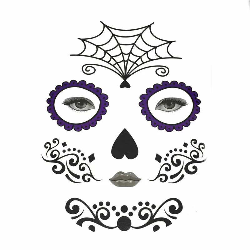 Временная маска для лица на Хэллоуин, водостойкая маска, сахарный череп, тату, красота, наклейка, переводная вода, декоративные аксессуары для вечеринок# Y - Цвет: A