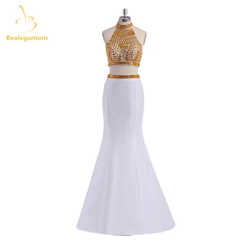 

Bealegantom Sexy Long Two Piece Evening Dresses 2019 With Beaded Crystals Formal Prom Party Gown Vestido Longo QA1107