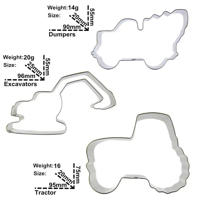 Экскаваторы, тракторы, цементные грузовики формируют 3 штуки формы для резки печенья, инструменты для выпечки, украшения торта мягкие инструменты для изготовления конфет