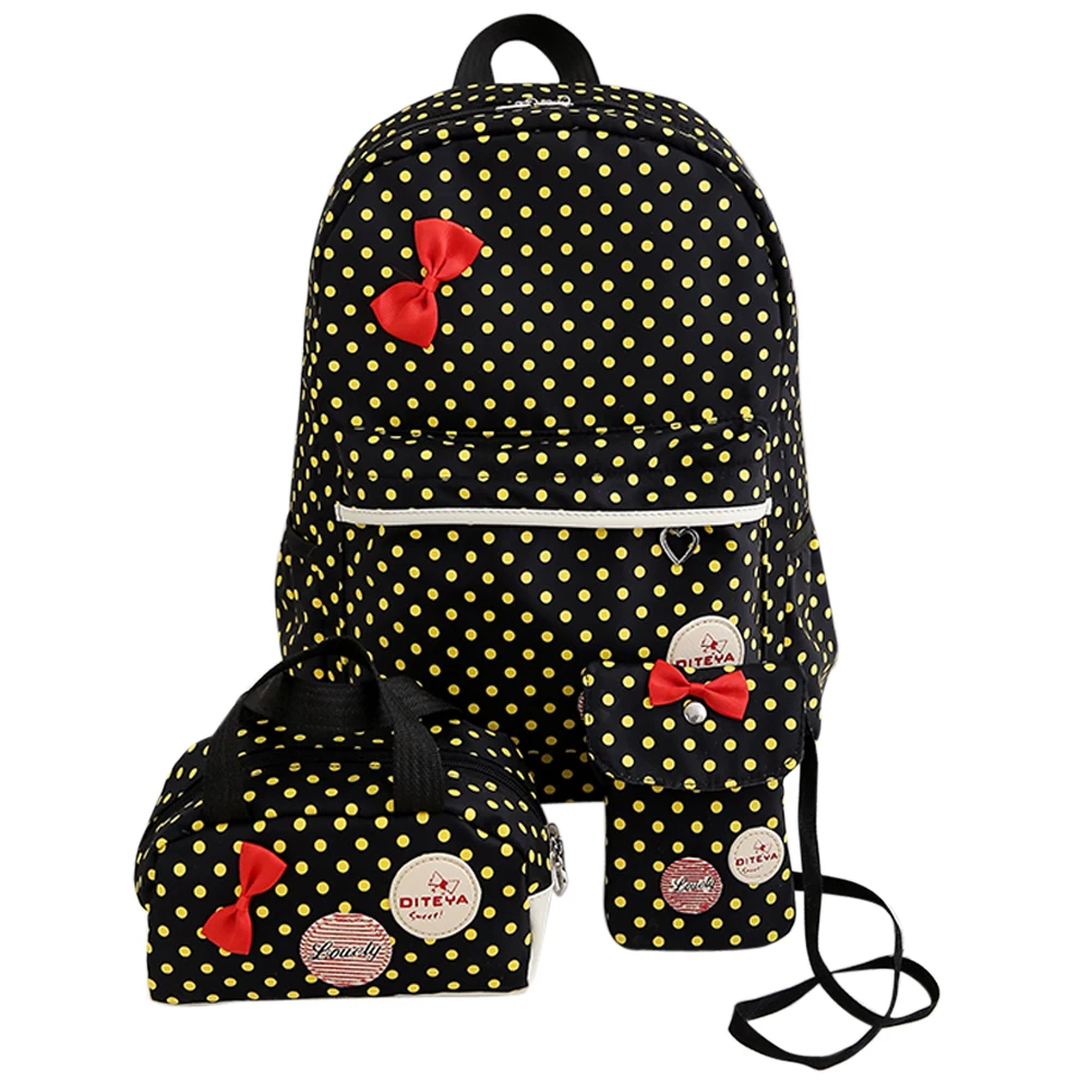 3pcs New Girls Youth Backpack Girl Teenage School Bag Nylon Travel Dot Printed Crossbody Bag Laptop