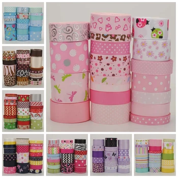 

new sales fixed set 20 style lively flowers pattern printed grosgrain mixed satin ribbon tape free shipping