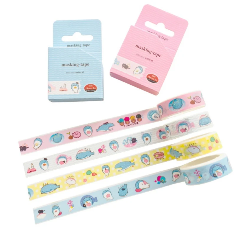 1 рулон с рисунком Кита из мультфильма Washi клейкая лента декоративная клейкая лента для декоративно-прикладного искусства DIY подарочная упаковка Скрапбукинг