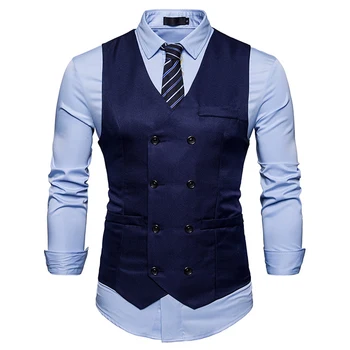 

8 Color Option New Autumn Double Breasted Suit Vest Men Casual Sleeveless Jacket Business Gilet Gentleman Waistcoat Dropshipping
