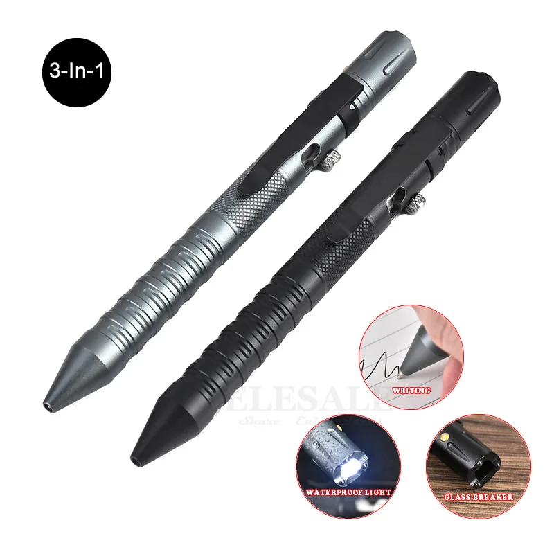 

3-In-1 Outdoor EDC Multi-Function Self Defense Tactical Pen With Bolt Switch Emergency Led Light Glass Breaker Birthday Gift