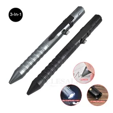 Stylo tactique d'auto-défense multifonction EDC 3 en 1 pour l'extérieur avec interrupteur à boulon lampe Led d'urgence brise-verre cadeau d'anniversaire
