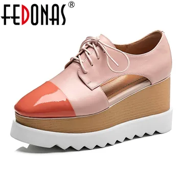 

FEDONAS Women Casual Platforms Flats Cross Tied Concise Shoes Genuine Leather Confortable Senakers Classic Design Shoes Woman