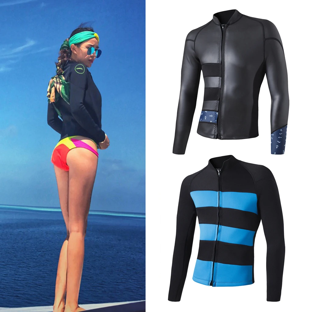 2mm Neoprene Wetsuit Top Women Zipper Zip Up Jacket Kayak Canoe Surf Scuba Diving Suit Swimwear 