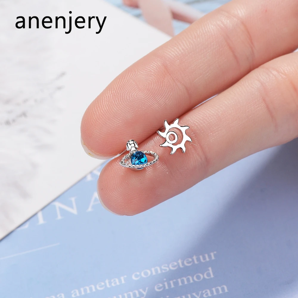 Женские асимметричные серьги ANENJERY 925 пробы серебряные Планета S
