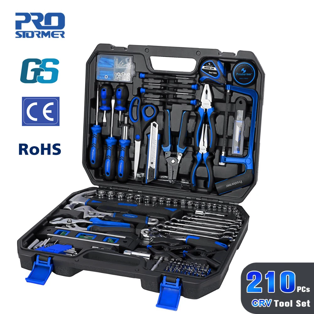 

Prostormer 210 Pcs DIY Household Woodworking Hand Tools Set Kit With Car Repair Socket Wrench Screwdriver Tool with Storage Tool