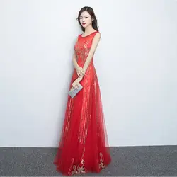 2018 Китайский традиционный свадебное платье Красный QiPao Длинные Cheongsam сексуальный Платья для вечеринок Свадебные традиции классический Для