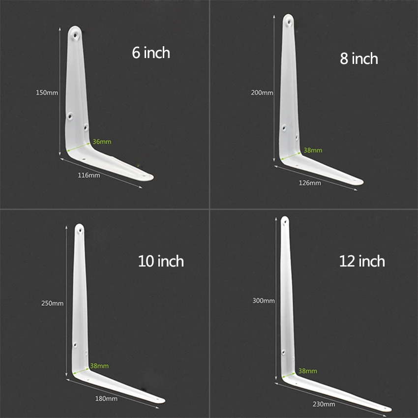 6/12 inch 2pcs/set Metal 90 Degree Angle Bracket Shelf Triangle Shelf BracketsOff Folding Screws White Replacement 6/12 inch 2pcs/set Metal 90 Degree Angle Bracket Shelf Triangle Shelf BracketsOff Folding Screws White Replacement