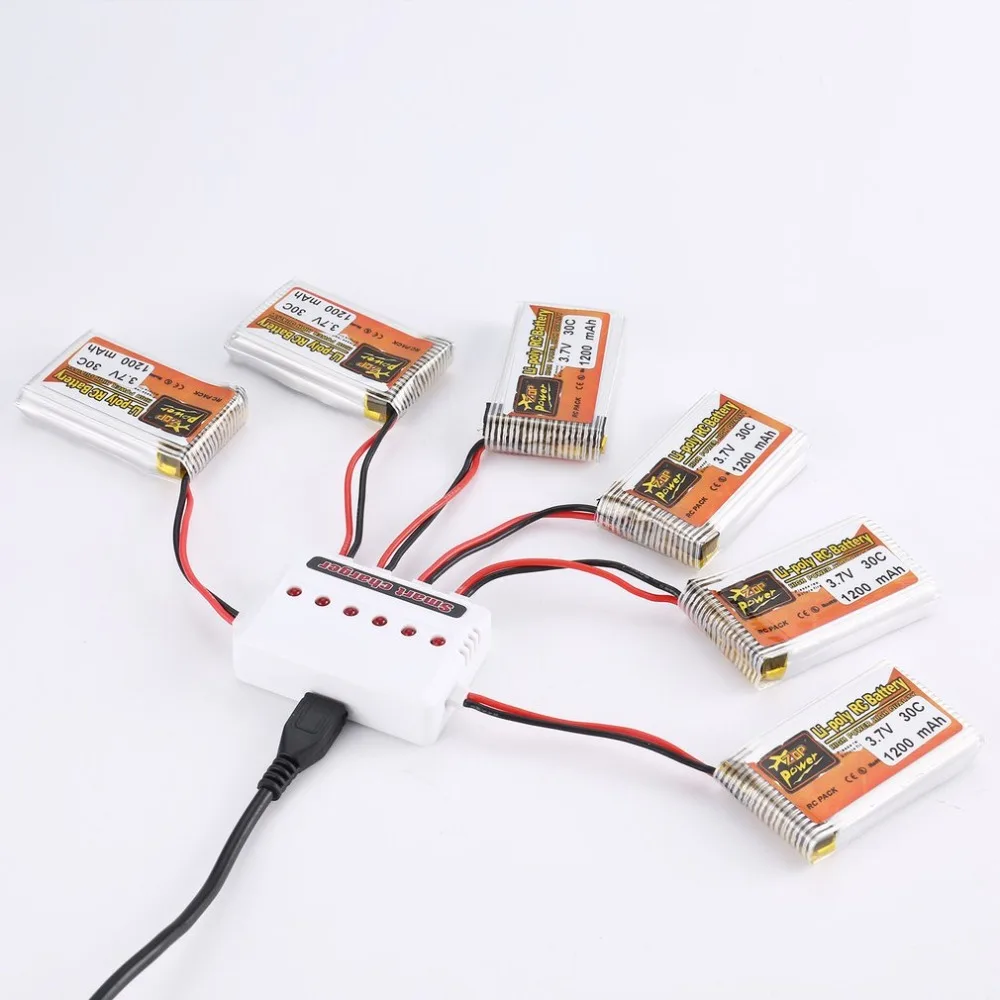 6 шт. ZOP power 3,7 V 750 mAh 1200 mah 30C 1 S перезаряжаемый lipo-аккумулятор 6 в 1 аккумулятор USB зарядное устройство для RC гоночного дрона вертолета