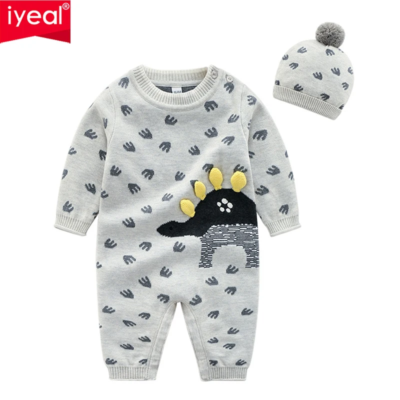 

IYEAL Newborn Baby Boys Girl Rompers With Hat Long Sleeve Cartoon Cotton Jumpsuit Kids Toddler Costume 2PCS Baby Clothes 0-18M