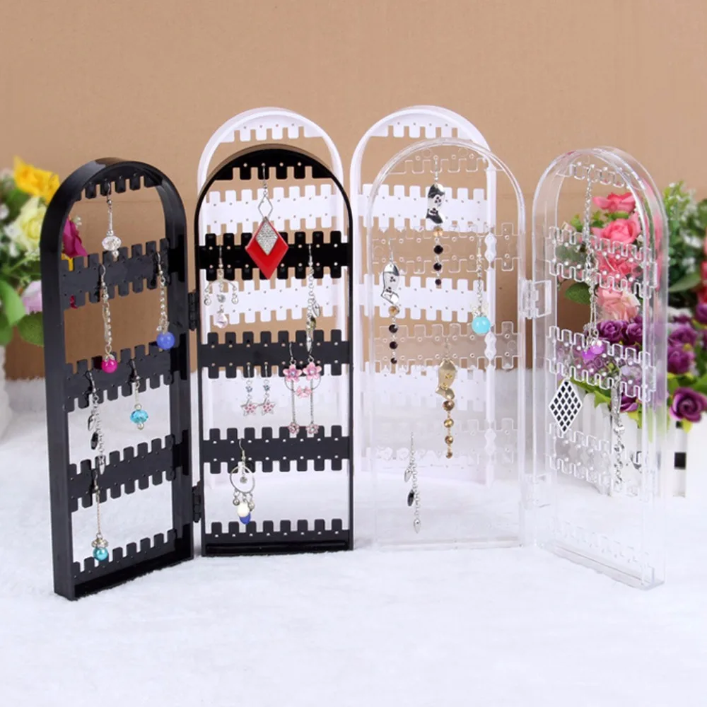 

3 Color Jewelry Display Screen Folding Earring Stand Holder Rack Bracelet Plastic Clear Organizer Necklace Display
