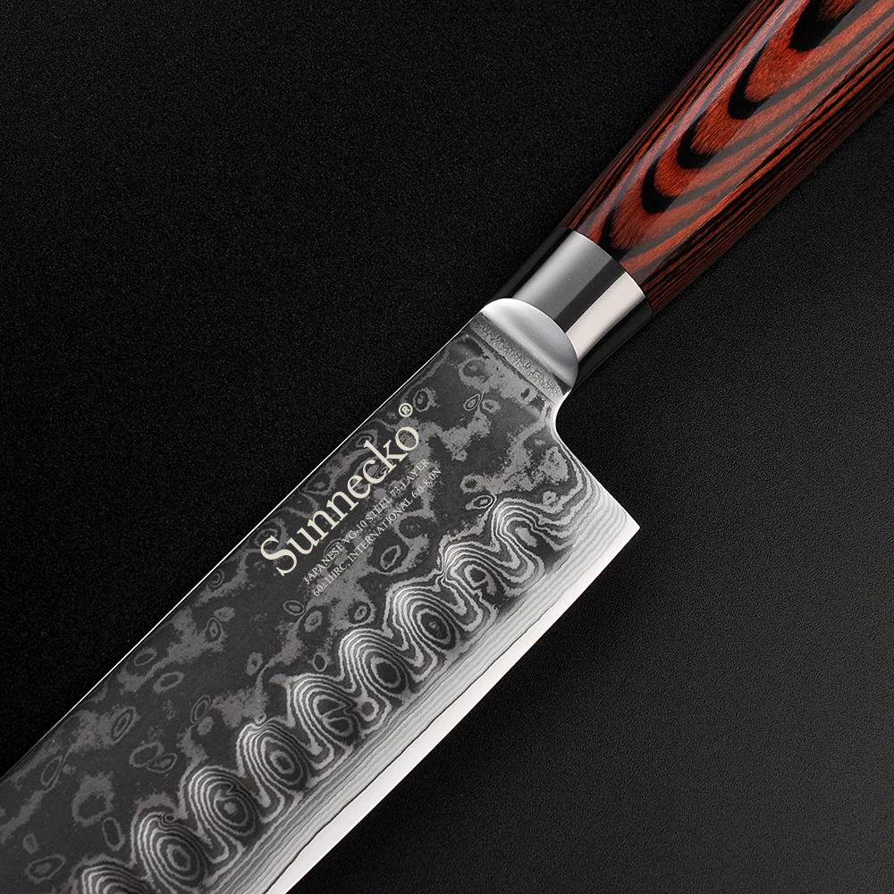 SUNNECKO 7 дюймовый нож Santoku из дамасской стали японский VG10 Core острое лезвие кухонные