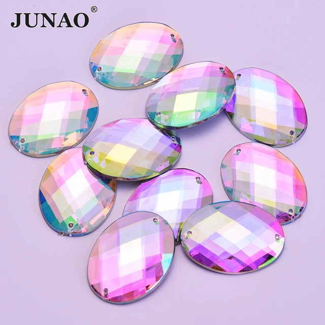JUNAO 30*40mm Sew On Clear White Large Rhinestones Appliques Big Rectangle  Crystal Strass Flatback Sewing Acrylic Stones Crafts