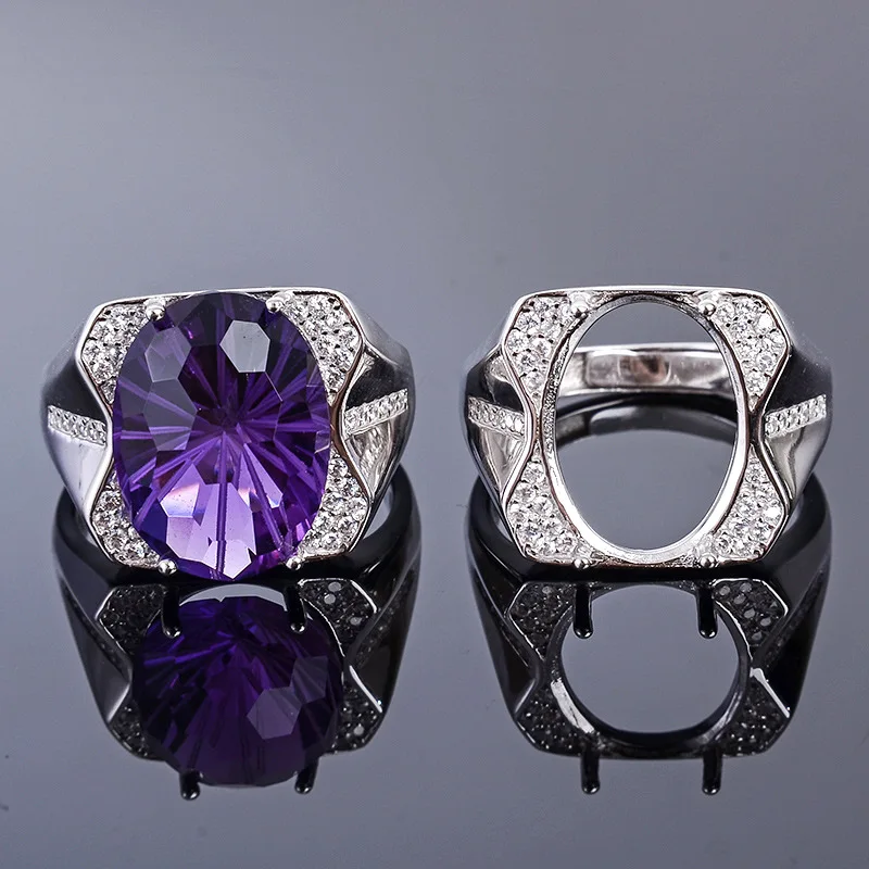 

MeiBaPJ Natural Amethyst Gemstone Fashion Ring /Empty Support for Men Real 925 Sterling Silver Fine Charm Jewelry