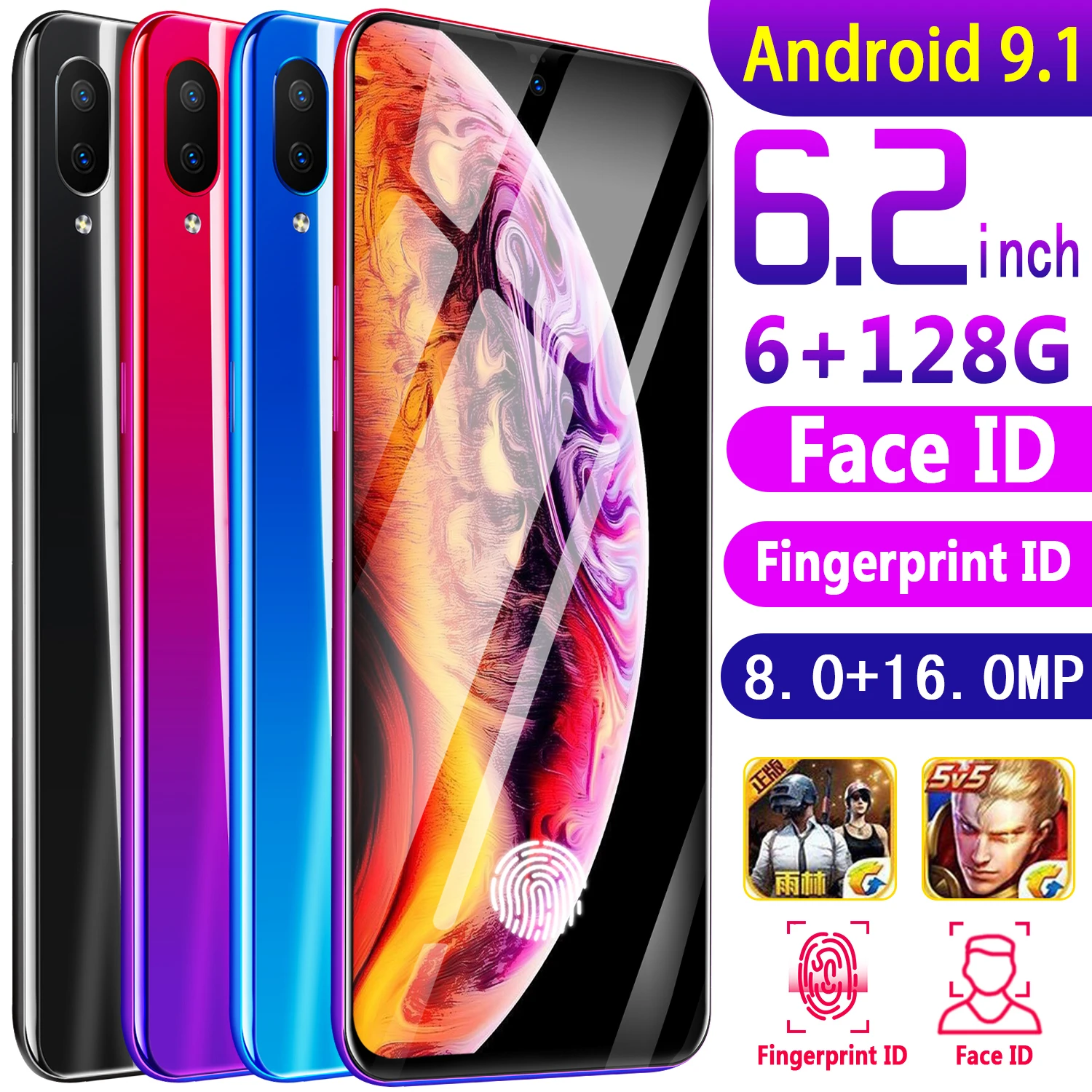 CHAOAI X23 6.2 Inch Smart Cellphone unlocked Mobile android 9.1 10 core HD cameras dual sim card dual standby 4G net smartphone