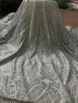 

glued glitter with sequins hot selling Jolin-51113 african tulle net lace fabric for evening dress
