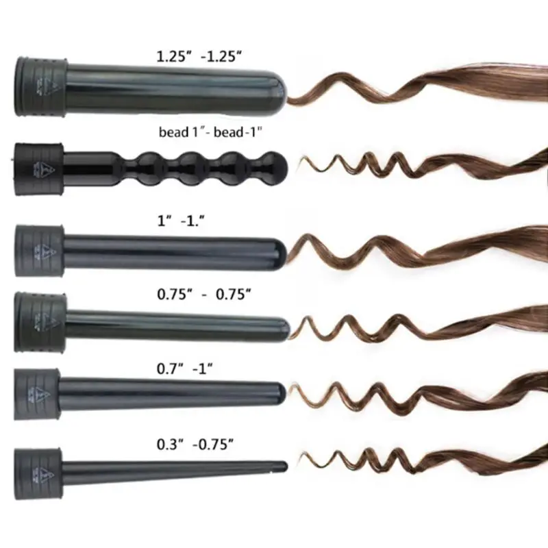 

Tourmaline Ceramic Heating Barrel Curling Wand Tongs 5 Interchangeable Irons Heads LED Temperature Control