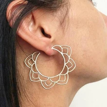 docona Ethnic Tribal Gold Silver Floral Drop font b Earring b font for Women Hollow Flower