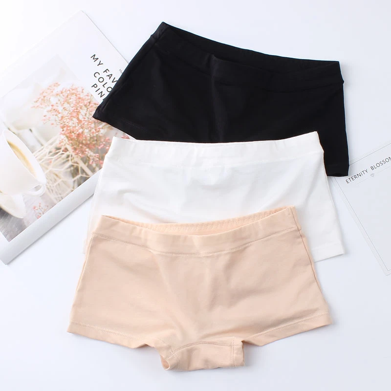 

Simple Classic Design Pure Cotton Women Boxer Panties Soft Breathable Students Safety Underwear Slip Femme Coton Lingerie