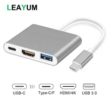 USB C к HDMI 4K адаптер, Тип C к HDMI многопортовый AV конвертер USB 3,0 порт USB-C порт для подзарядки Marbook, ChromeBook Pixel