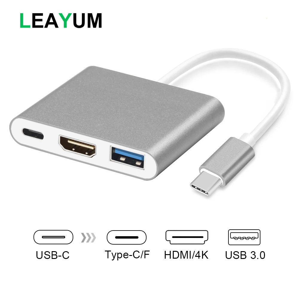 

USB C to HDMI 4K Adapter, Type C to HDMI Multiport AV Converter USB 3.0 Port USB-C Recharging Port for Marbook, ChromeBook Pixel