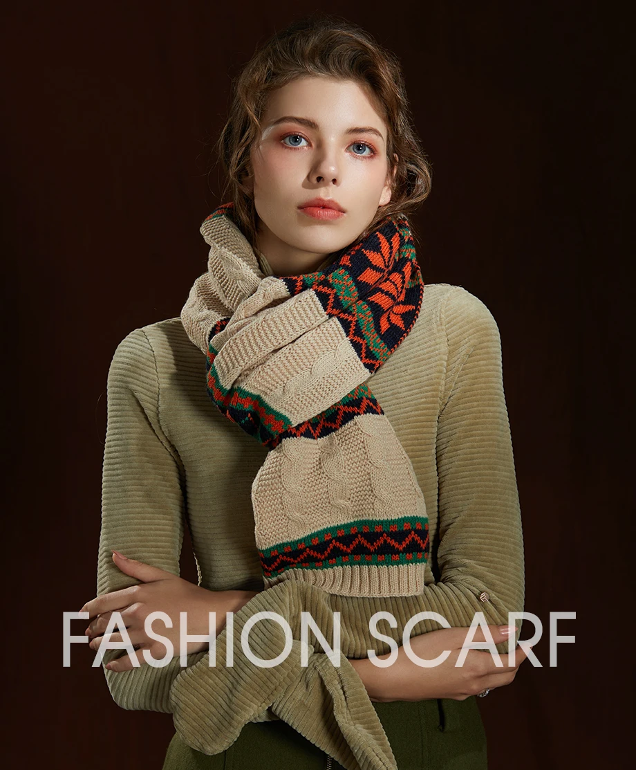 Winter Women Scarf 2019 New Bohemian Style Wool Knit Thick Scarves Female Flower Shawls Warmer Women's Scarves Warm Ladies Scarf (1)