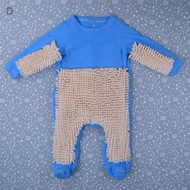 Hot Baby Mop Romper Outfit Unisex Boy Girl Polishes Floors Cleaning Mop Suit Autumn Winter Kids Crawls Toddler Swob Jumpsuit bright baby bodysuits