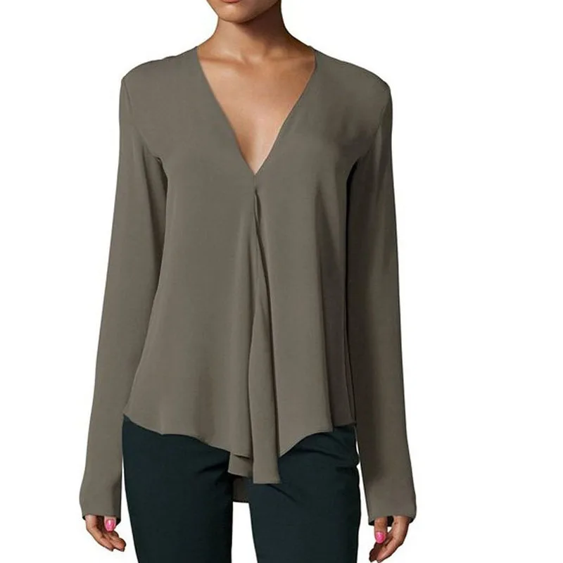 Blusas mujer de moda 2019 Весна Длинные рукава с v-образным вырезом blusas mulher elegantes шифоновая