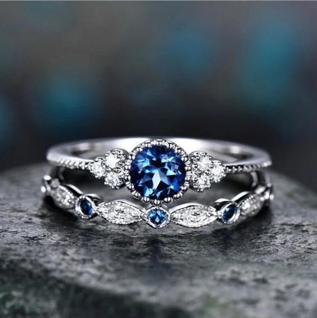 Size 5-10 Vintage Fashion Jewelry 925 Sterling Silver Round Cut Green&Blue AAA Cubic Zirconia Couple Rings Women Bridal Ring Set
