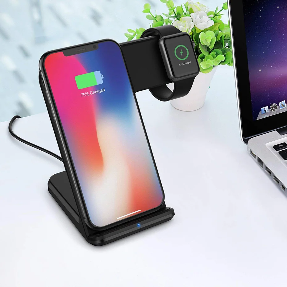 QI 2 in 1 Wireless Charger Stand For Iphone 8 Iphone X Apple Watch 2.0 3.0 QC 2.0 QC 3.0 10W Wireless Charger For Samsung S8 S9  (6)
