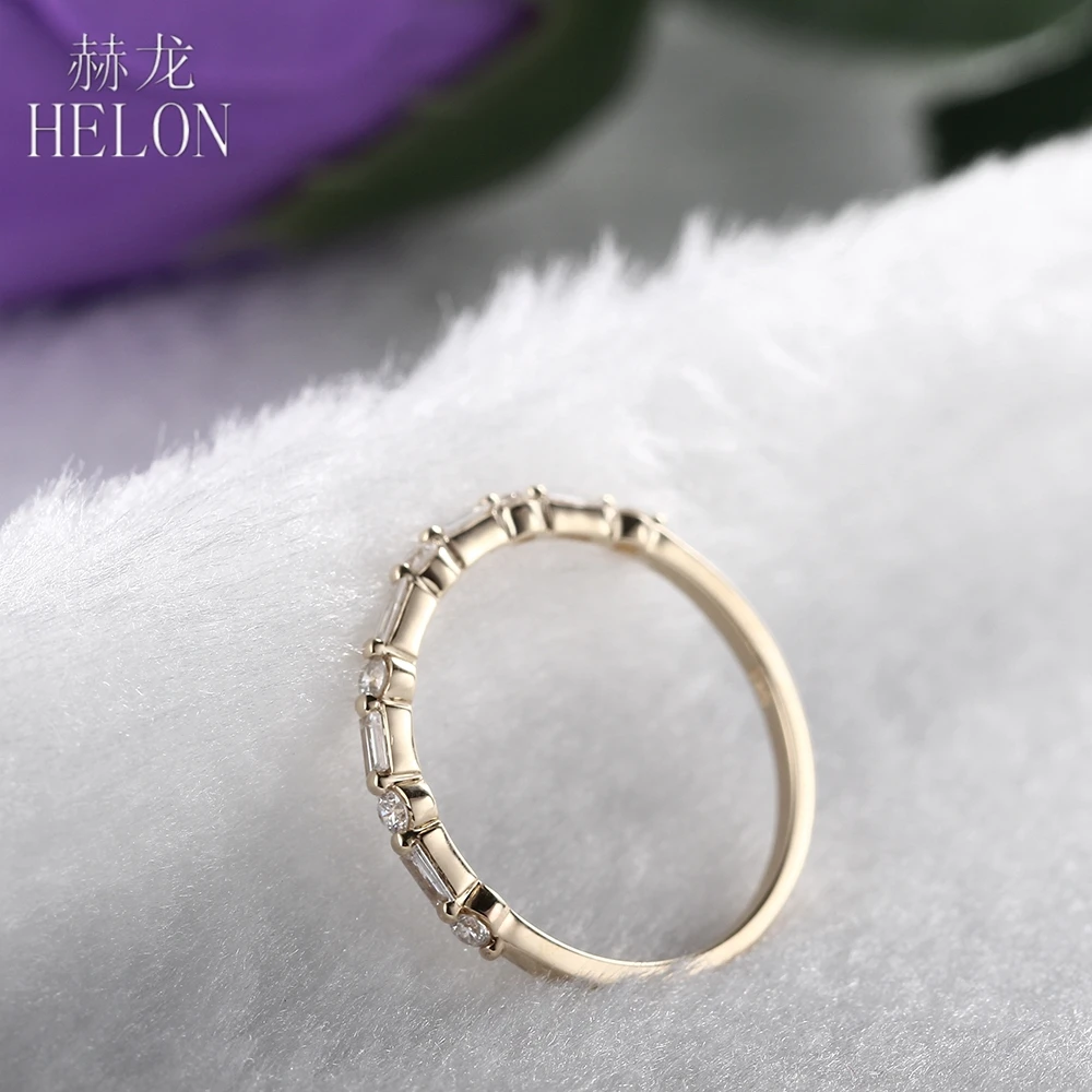 Helon SOLID 14 К желтого золота круглый полный& багет Cut из натуральной бриллиантами Обручение Свадебные украшения Для женщин кольцо группа