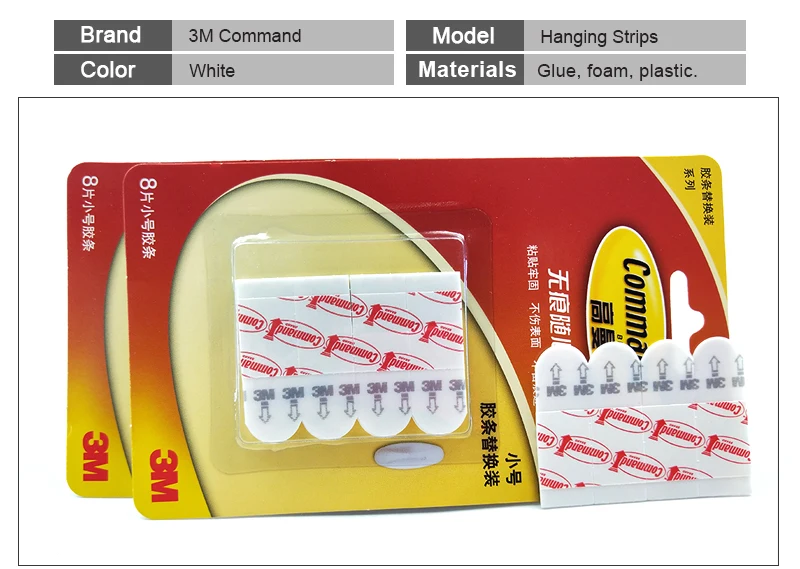 3 м полосы Command пополнения клейкая лента 3M Двусторонний Скотч, легко двигаться и rehang команда продуктов, 2 небольшие пакеты Размеры
