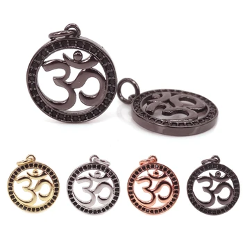 

New Silver Plated OM Aum Charms Pendant Micro Pave Black CZ OHM Pendant For Zen Buddhism Bracelets Necklace YOGA Jewelry Making