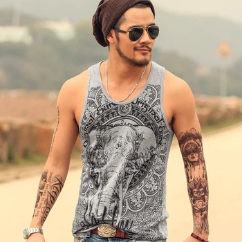 

2018 Men Printed Casual High Quality Tank Top Men New Fashion Cotton Joggers Vest Men Hot Sale Summer Beach Tank Top