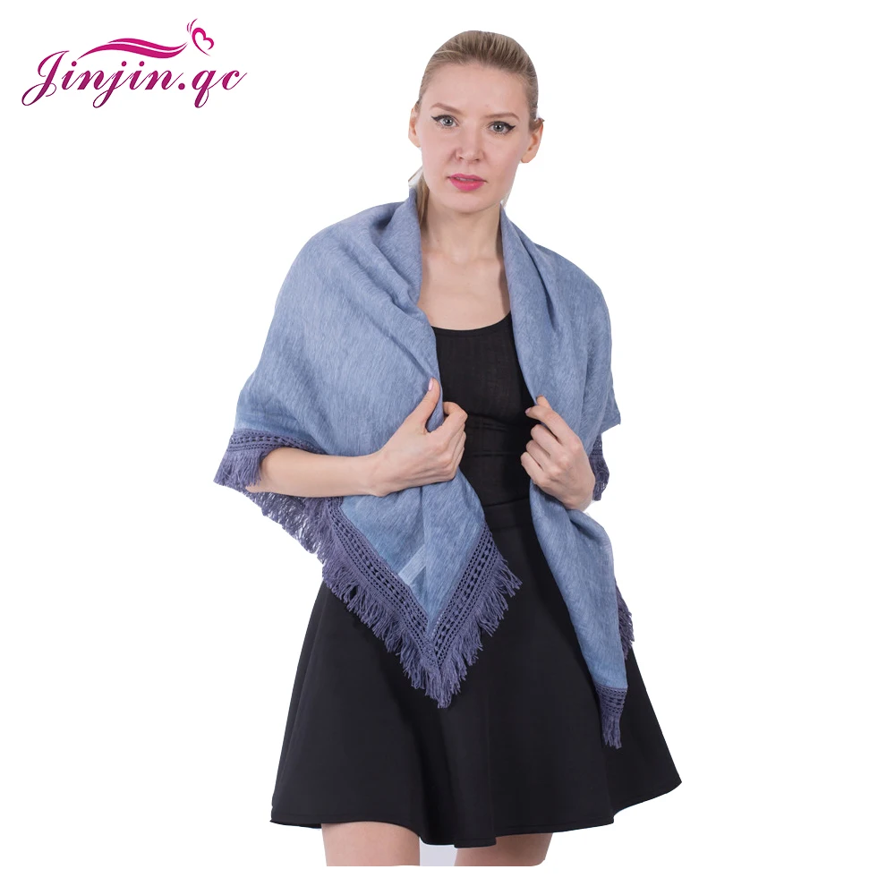 Jinjin.QC 2019 New Fashion Women Scarves and Shawls Solid Women Beach Blue Gray  With Fringe Echarpe Foulard Femme Drop Shipping