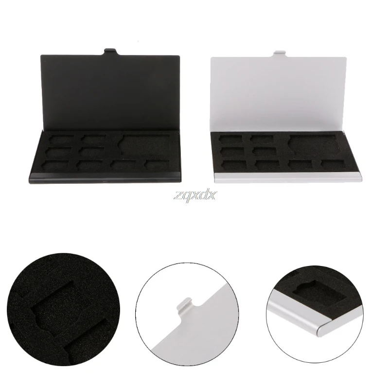 

Portable Monolayer Aluminum 1SD+ 8TF Micro SD Cards Pin Storage Box Case Holder Memory Card Storage Cases Black