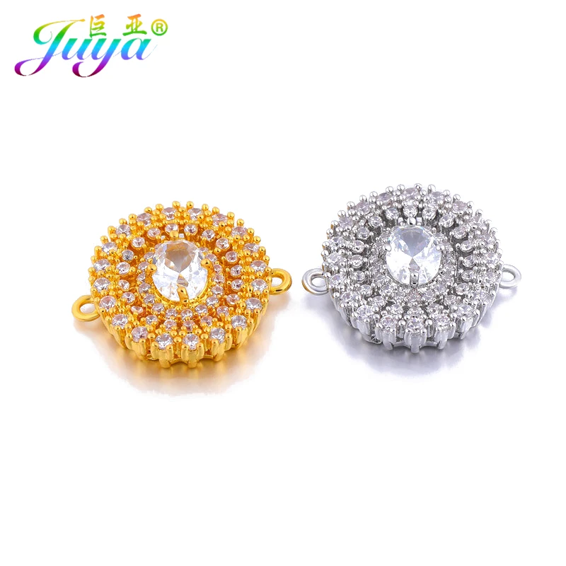 

DIY Earrings Making Accessories Micro Pave Zircon Gold Silver Flower Connector Charms Accessories For Women Jewelry Making