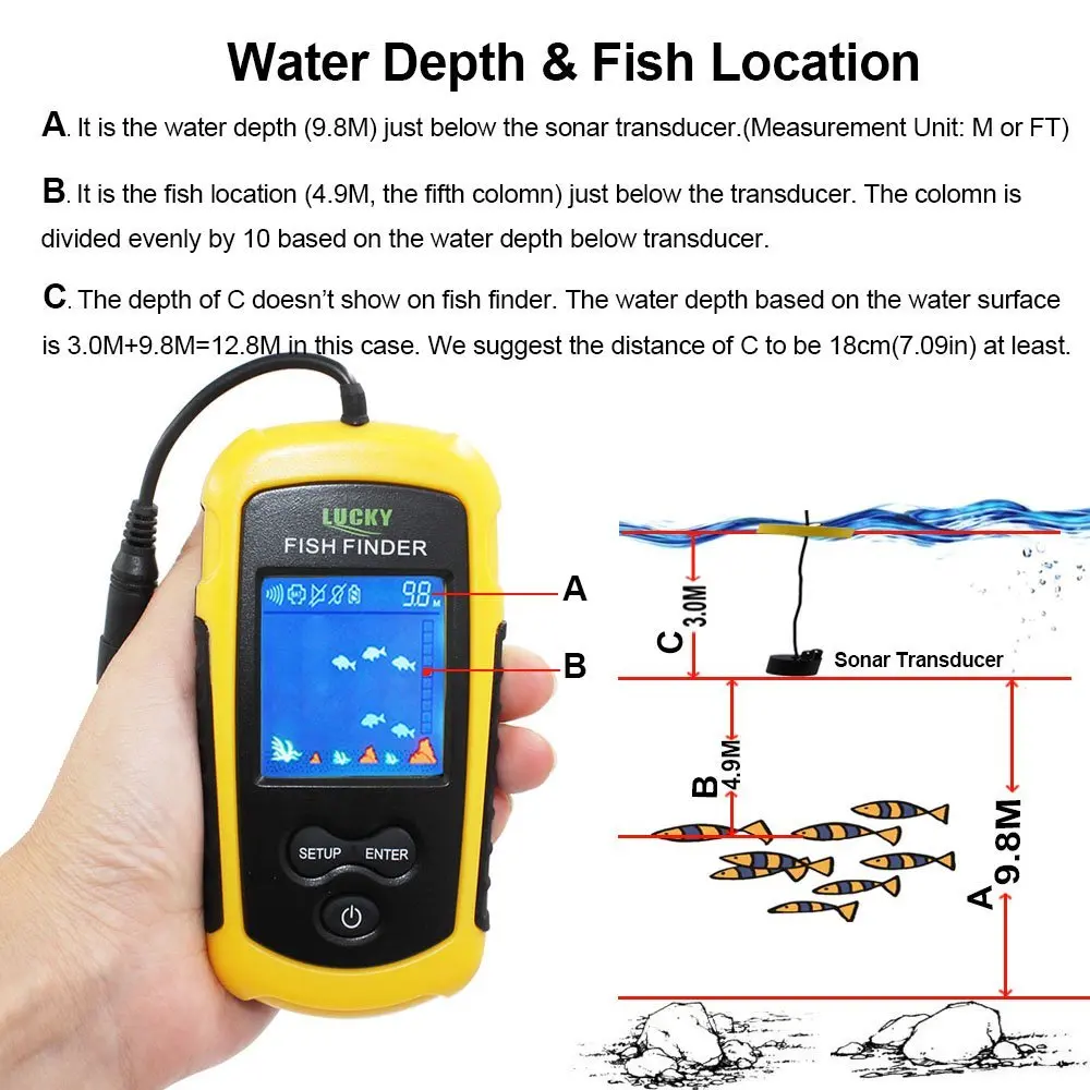 Портативный гидролокатор, сенсор, рыболокатор, цветной ЖК-дисплей, рыболокатор, датчик сигнализации, беспроводной эхолот для подводной охоты, рыбы