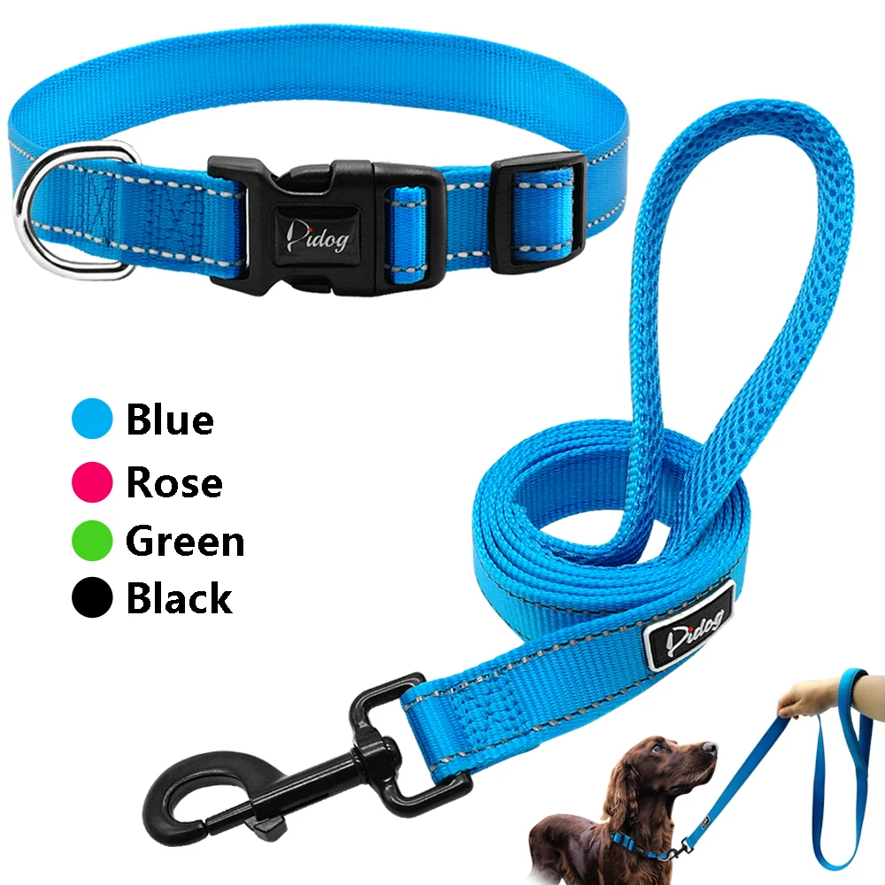 

Nylon Reflective Dog Collar and Leash Set Adjustable Walking Training Dog Belt Traction Rope For Medium Large Dogs Pink S M L