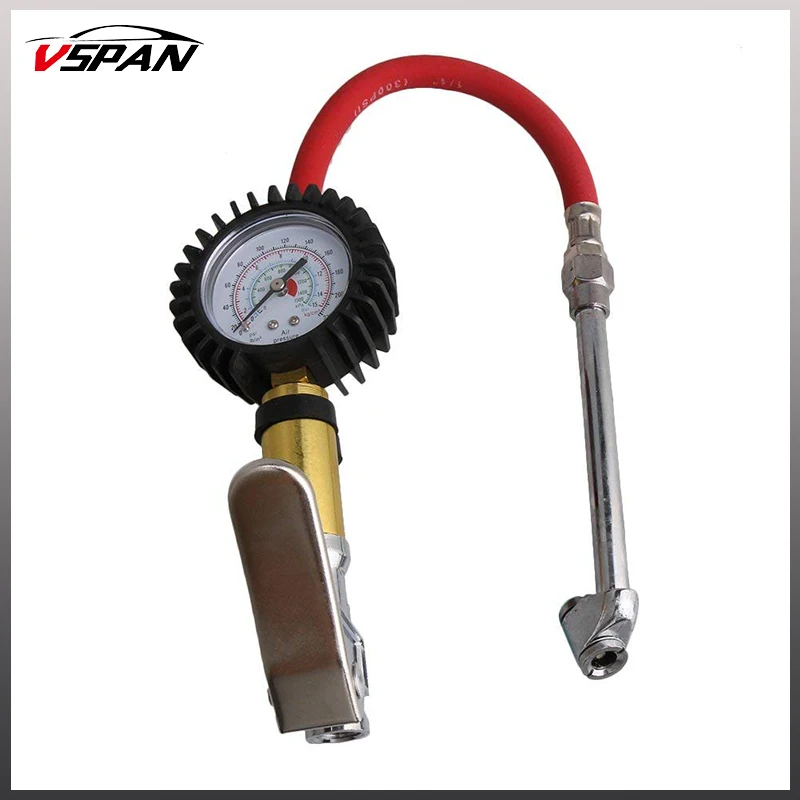 1/4 Tire Inflator With Gauge Air Line Pressure Gauge with Red Hose 10
