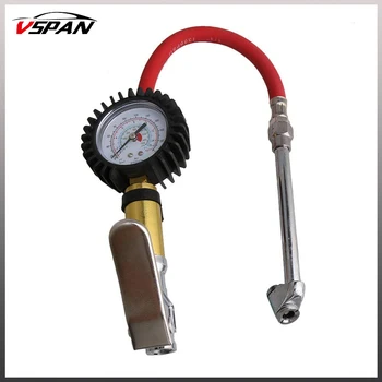 

1/4 Tire Inflator With Gauge Air Line Pressure Gauge with Red Hose 10 to220 PSI for Inflating Car,light Truck,Bicycle Tire Gauge