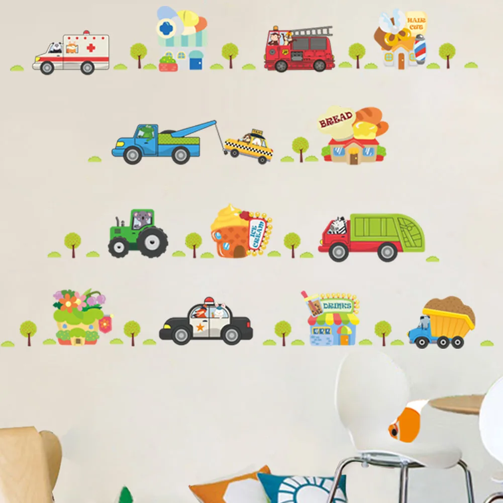 Cartoon car road creative wall stickers for kids rooms nursery children