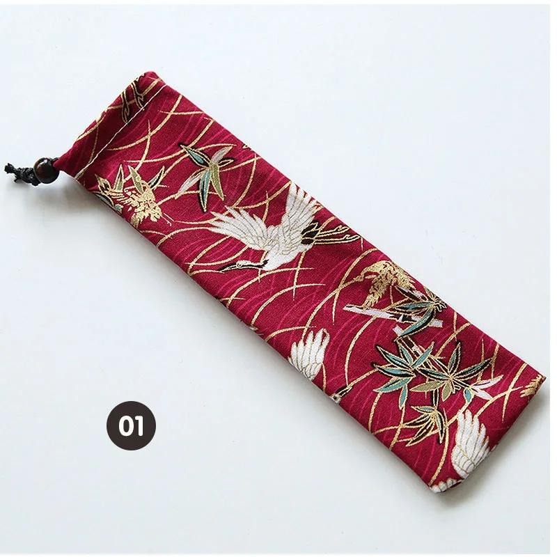 

Japanese Style Portable Tableware Bag Travel Drawstring Cutlery Bag Straw Spoon Fork Knife Storage Bag W9542