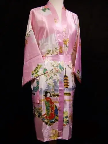 Розовый Модный китайский Шелковый/атласный женский мужской Халат-кимоно, халат, платье для невесты, шелковый халат, халат, один размер - Цвет: pink